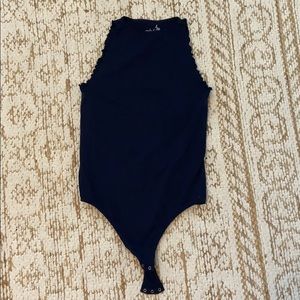 Navy ruffle trim body suit- buttoned